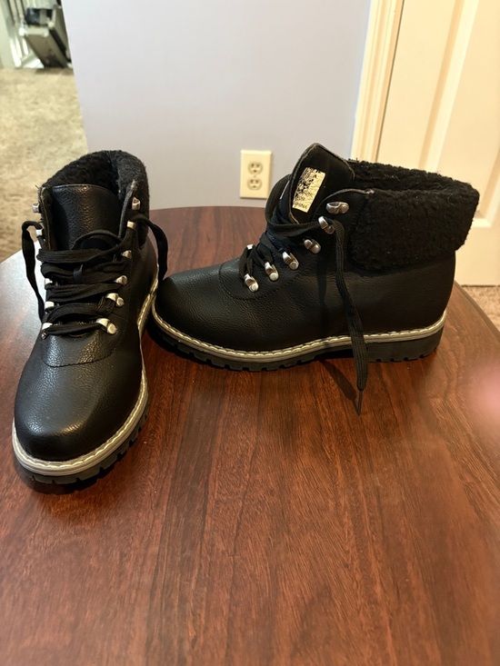 Timberland Shoes - Timberland Black Kids Fur-Cuff Lace-Up Ankle Boots